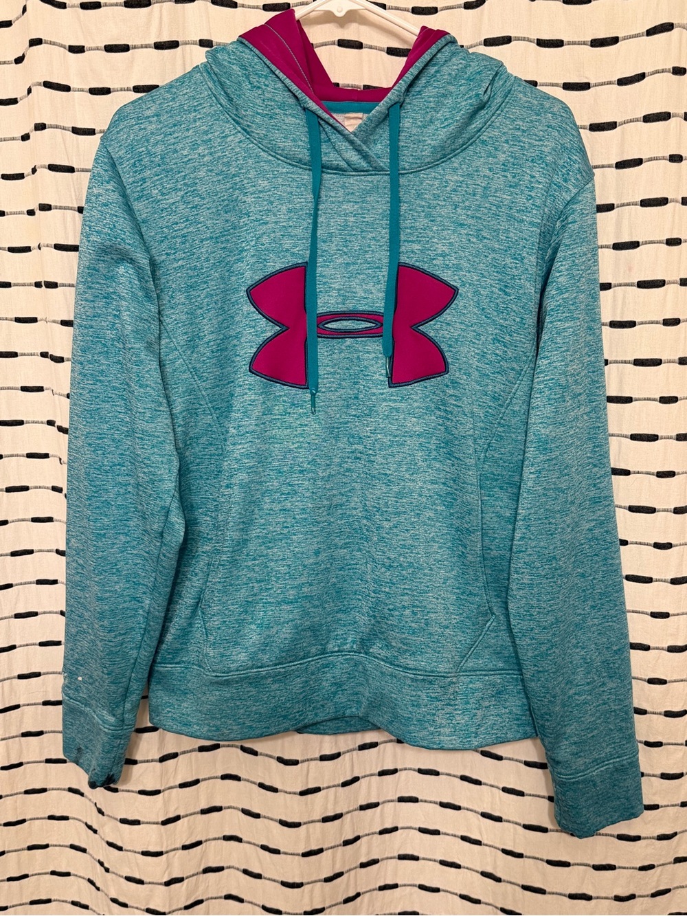 Under Armour Women's Teal Pullover Hoodie with Pink Logo